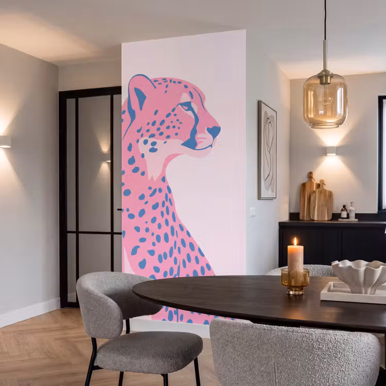 Dieren - Profiel - Abstract - Roze - Blauw Behang Vlies klein -sfeer3