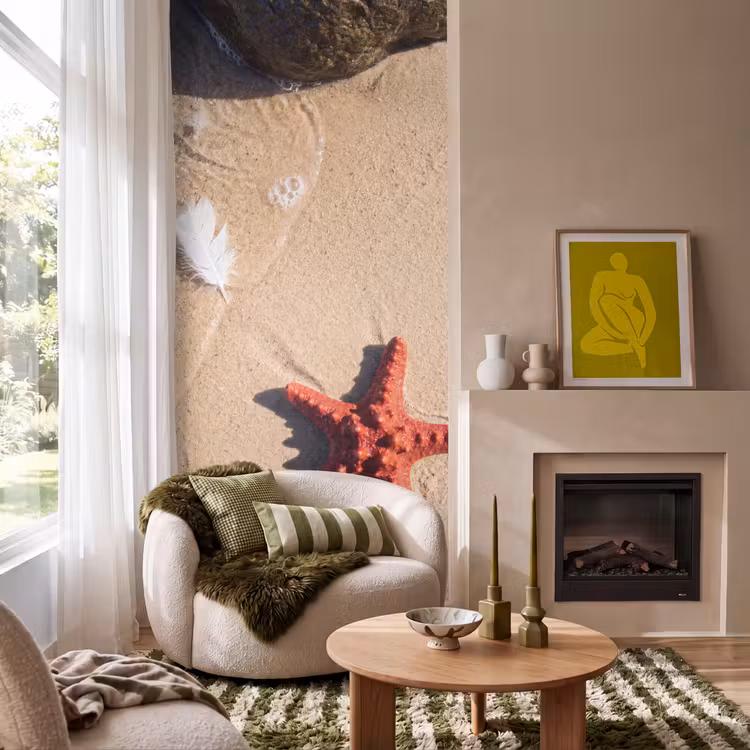 Dieren - Strand - Zee - Natuur - Rood Behang Vlies klein -sfeer2