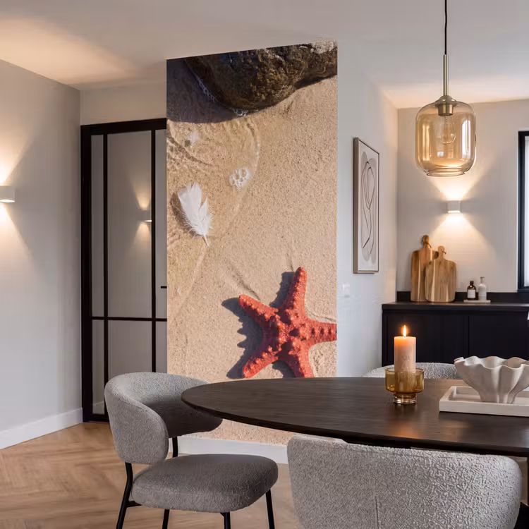 Dieren - Strand - Zee - Natuur - Rood Behang Vlies klein -sfeer3