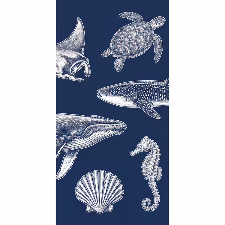 Dieren - Zeeleven - Oceaan - Graveren - Blauw Behang Vlies klein -3d_website