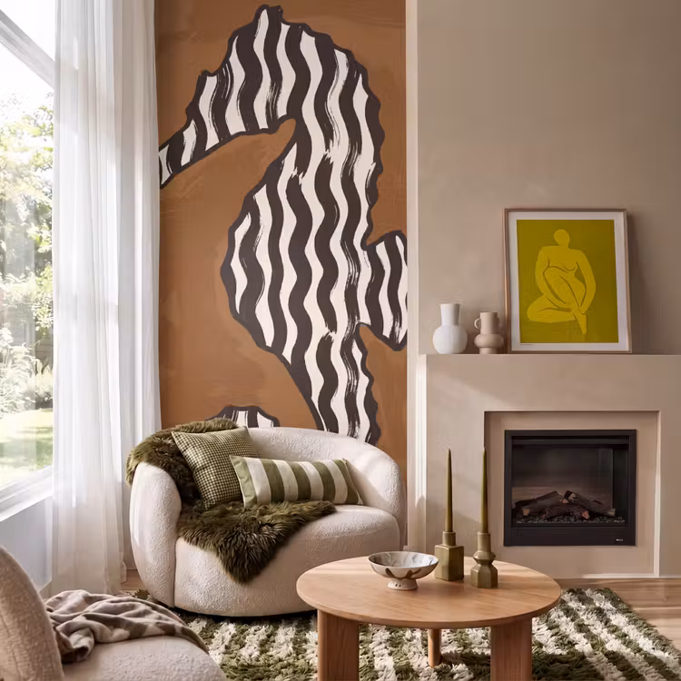 Dieren - Zeepaardje - Abstract - Bruin - Strepen Behang Vlies klein -sfeer2