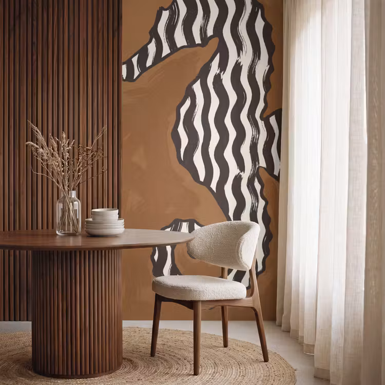 Dieren - Zeepaardje - Abstract - Bruin - Strepen Behang Vlies klein -sfeer1