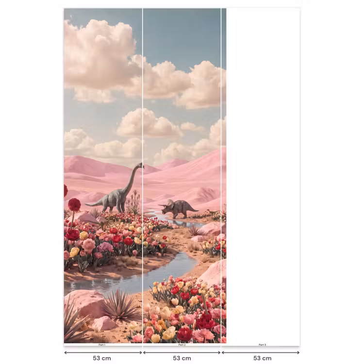 Behang - Dinosaurus - Roze - Landschap - Dinosaurus - Roze - Landschap Behang Vlies klein