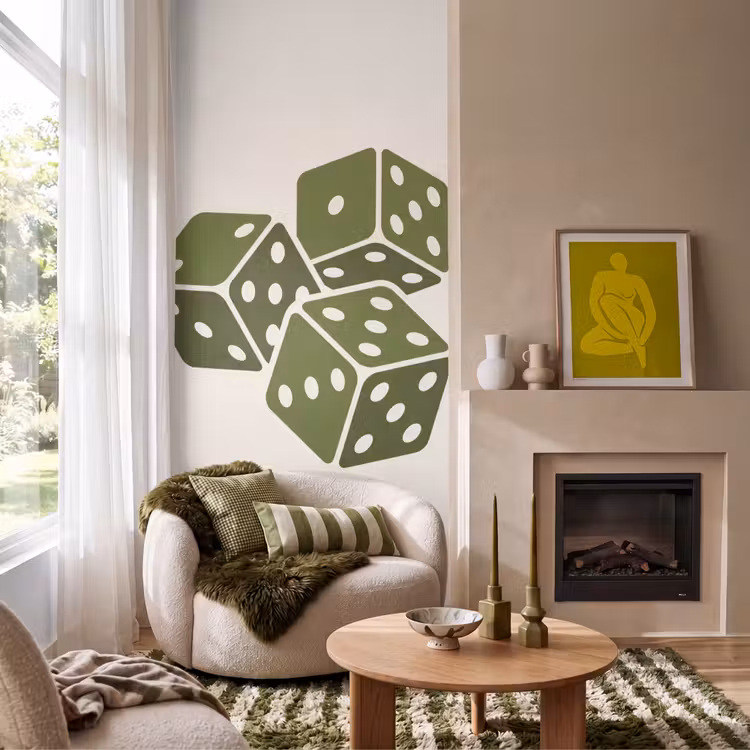 Dobbelsteen - Spel - Groen - Abstract Behang Vlies klein -sfeer2
