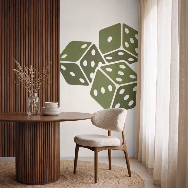 Dobbelsteen - Spel - Groen - Abstract Behang Vlies klein -sfeer1