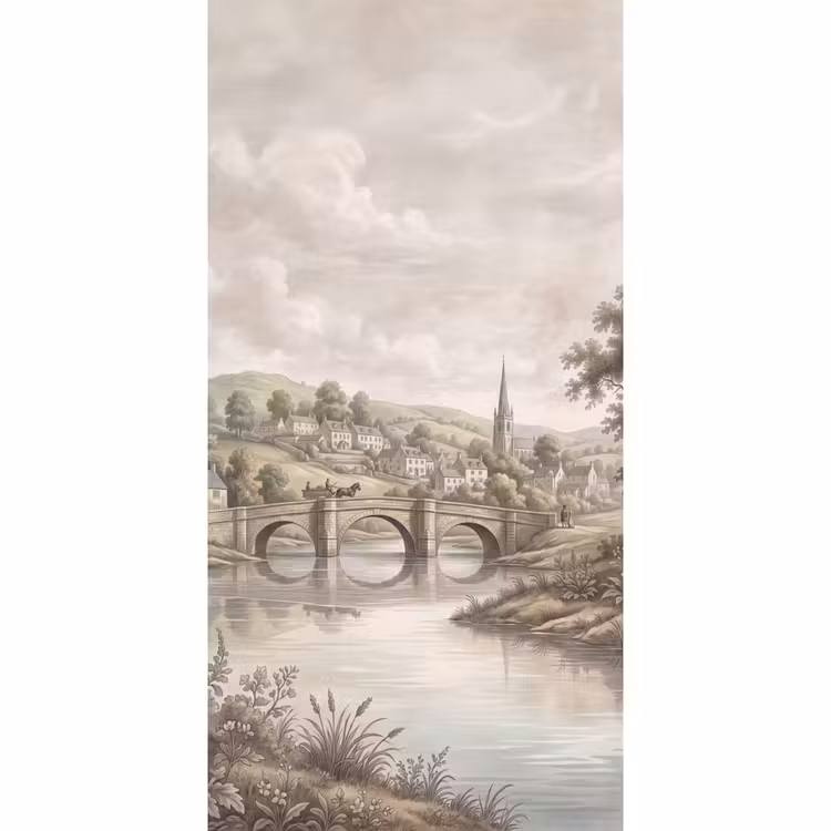 Dorp - Brug - Uitzicht - Groen Behang Vlies klein -3d_website