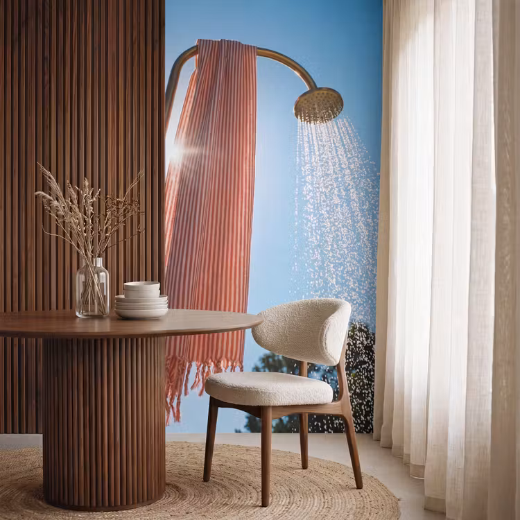 Douche - Water - Zomer - Blauw Behang Vlies klein -sfeer1