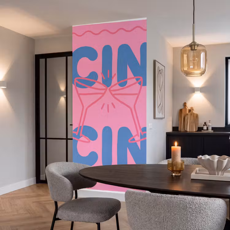 Drank - Glazen - Proost - Modern - Roze Behang Vlies klein -sfeer3