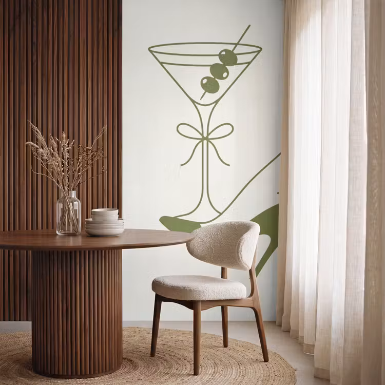 Drank - Martini - Hoge hak - Mode - Groen Behang Vlies klein -sfeer1