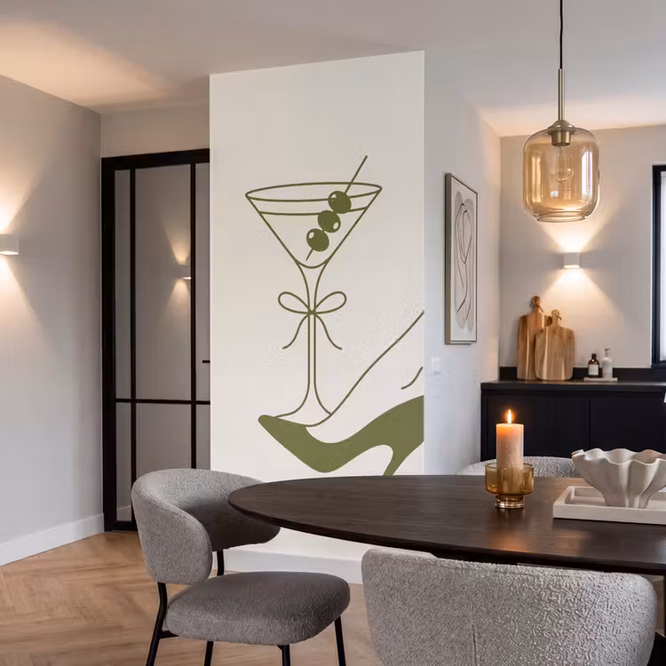 Drank - Martini - Hoge hak - Mode - Groen Behang Vlies klein -sfeer3