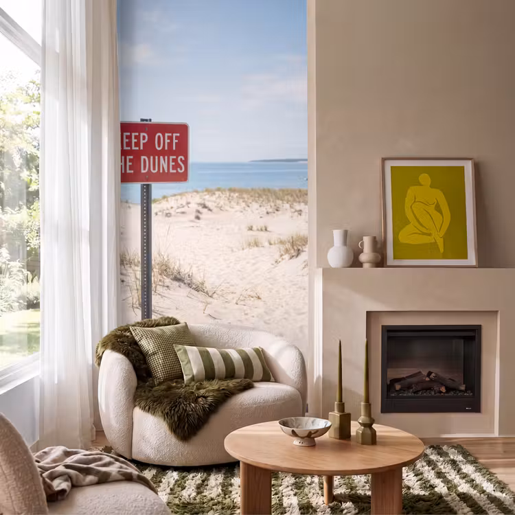 Duin - Bord - Kust - Landschap - Rood Behang Vlies klein -sfeer2