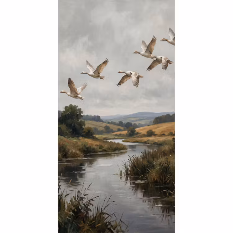 Eenden - Rivier - Landschap - Vlucht - Nostalgisch Behang Vlies klein -3d_website