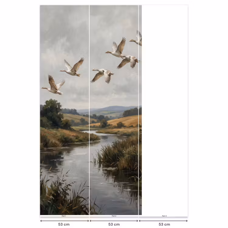 Eenden - Rivier - Landschap - Vlucht - Nostalgisch Behang Vlies klein -USP_banen