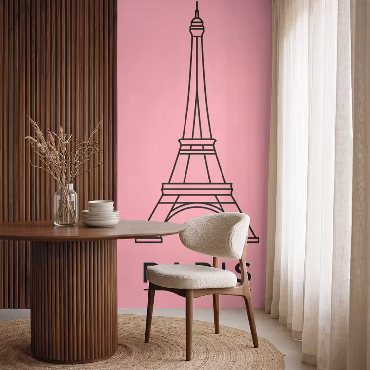 Eiffeltoren - Parijs - Architectuur - Minimalistisch - Roze Behang Vlies klein -sfeer1