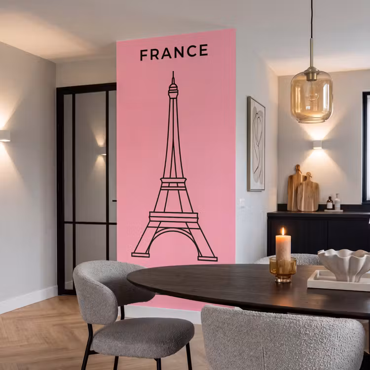 Eiffeltoren - Parijs - Architectuur - Minimalistisch - Roze Behang Vlies klein -sfeer3