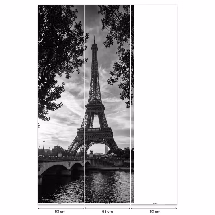 Eiffeltoren - Parijs - Rivier - Architectuur - Zwart-wit Behang Vlies klein -USP_banen