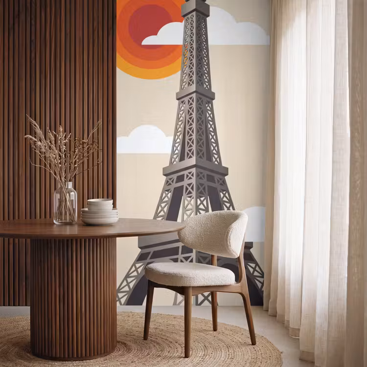 Eiffeltoren - Zon - Architectuur - Abstract - Beige Behang Vlies klein -sfeer1