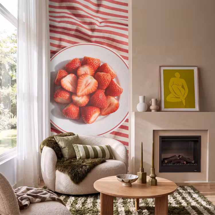 Eten - Aardbeien - Fruit - Zomer - Rood Behang Vlies klein -sfeer2
