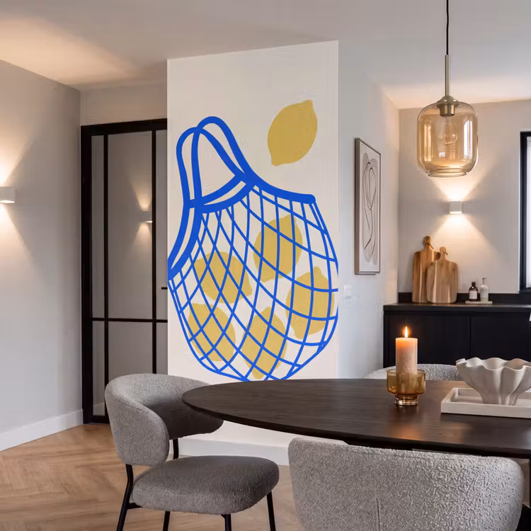 Eten - Citroen - Boodschappen - Abstract - Geel - Blauw Behang Vlies klein -sfeer3