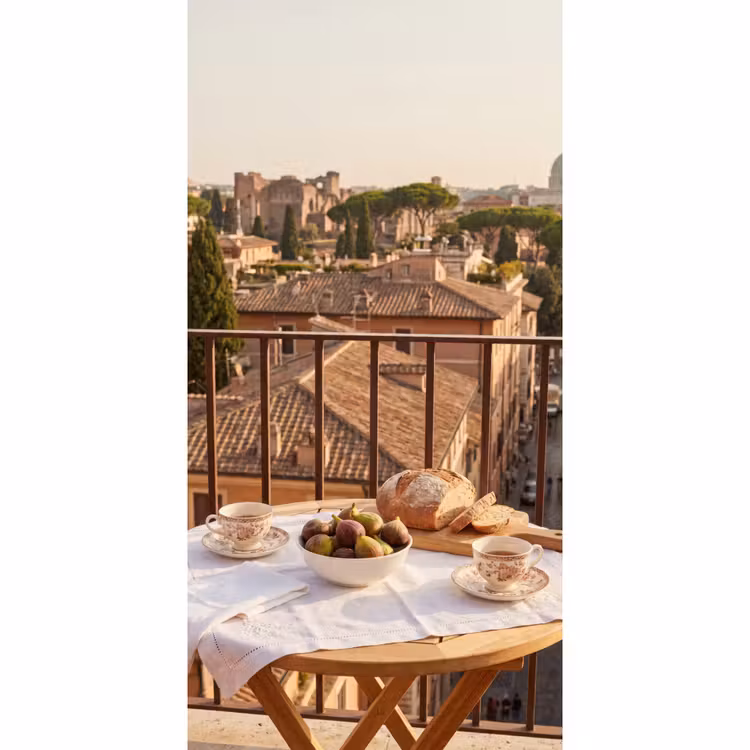 Eten - Ontbijt - Balkon - Stad - Zonsopgang Behang Vlies klein -3d_website