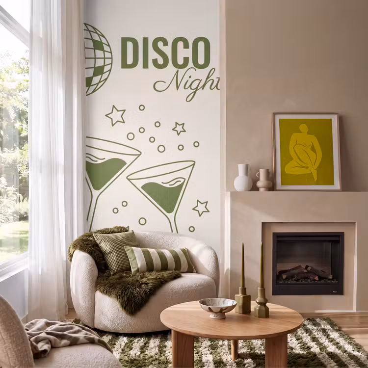 Feest - Disco - Drank - Illustratie - Groen Behang Vlies klein -sfeer2