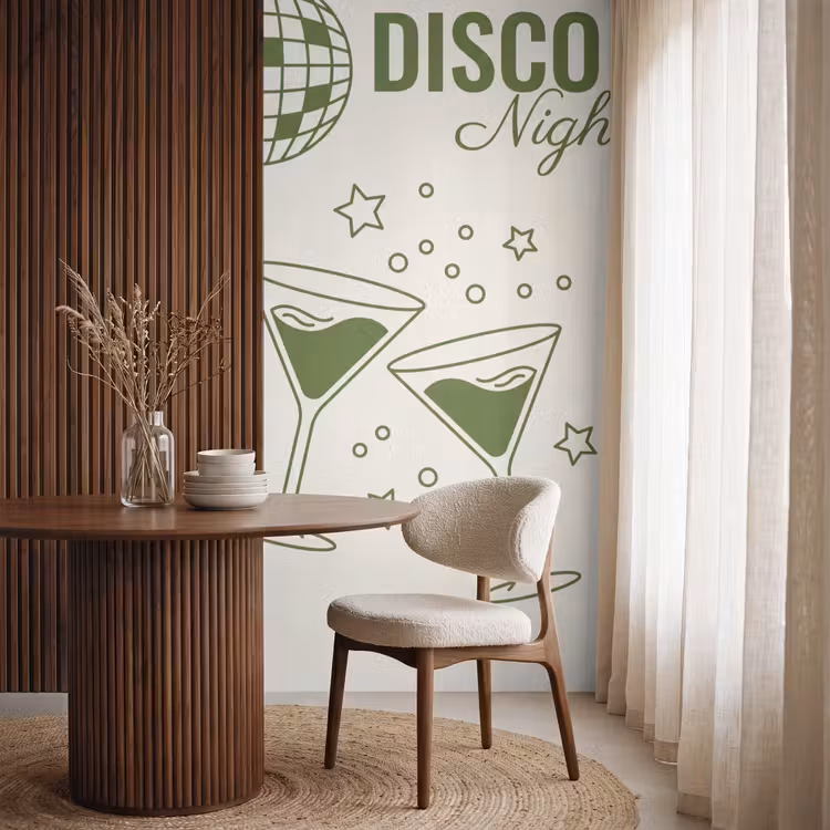 Feest - Disco - Drank - Illustratie - Groen Behang Vlies klein -sfeer1