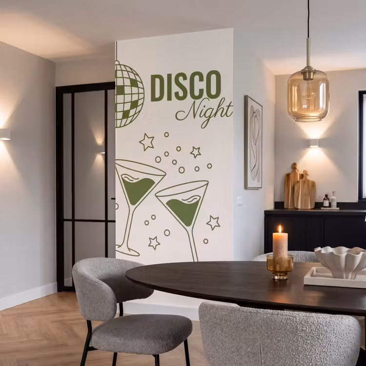 Feest - Disco - Drank - Illustratie - Groen Behang Vlies klein -sfeer3