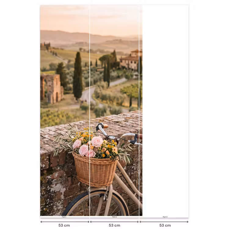 Fiets - Bloemen - Toscane - Landschap - Roze Behang Vlies klein -USP_banen