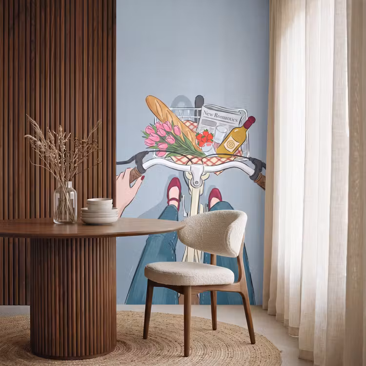Fiets - Picknick - Zomer - Illustratie Behang Vlies klein -sfeer1