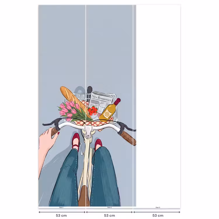 Fiets - Picknick - Zomer - Illustratie Behang Vlies klein -USP_banen