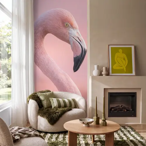 Flamingo - Portret - Roze Behang Vlies klein -sfeer2