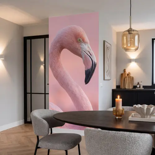 Flamingo - Portret - Roze Behang Vlies klein -sfeer3