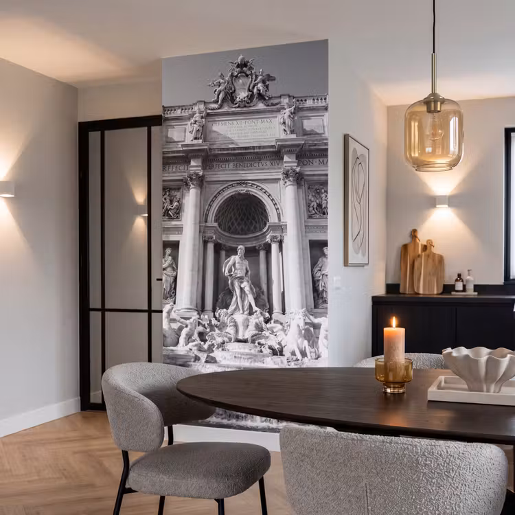 Fontein - Beelden - Architectuur - Zwart-wit Behang Vlies klein -sfeer3
