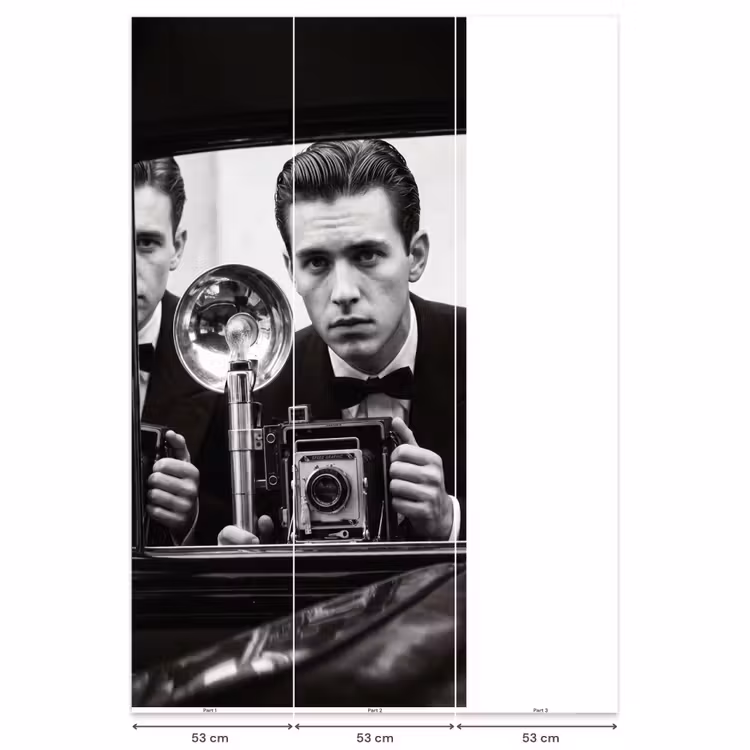 Fotograaf - Camera - Vintage - Journalistiek - Zwart-wit Behang Vlies klein -USP_banen