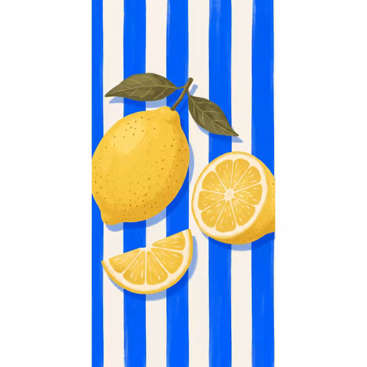 Fruit - Citroen - Zomer - Geel - Blauw Behang Vlies klein -3d_website