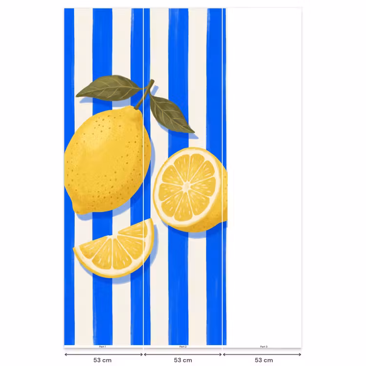 Fruit - Citroen - Zomer - Geel - Blauw Behang Vlies klein -USP_banen