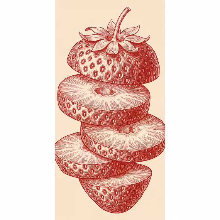 Fruit - Gesneden - Illustratie - Rood - Vintage Behang Vlies klein -3d_website