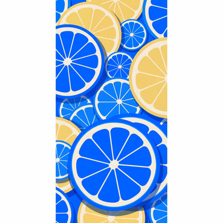 Fruit - Schijven - Patroon - Modern - Blauw - Geel Behang Vlies klein -3d_website