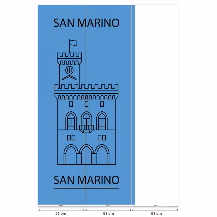 Gebouw - San Marino - Architectuur - Lijntekening - Blauw Behang Vlies klein -USP_banen
