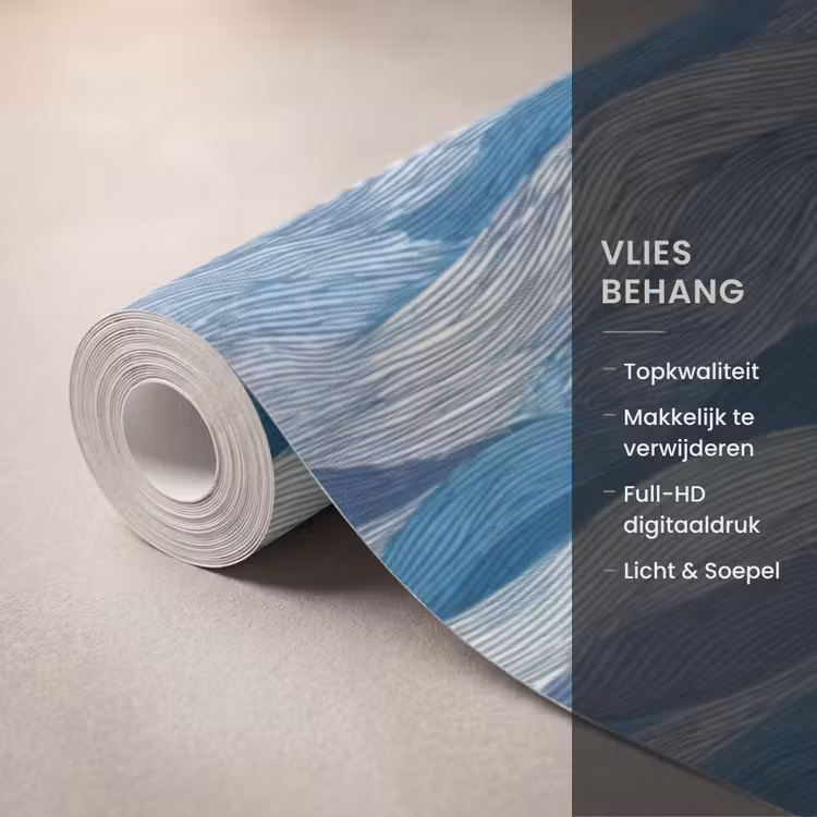 Getekend - Blauw - Wit - Golvend - Streepjes Behang Vlies klein 1076 -USP_closeupNL