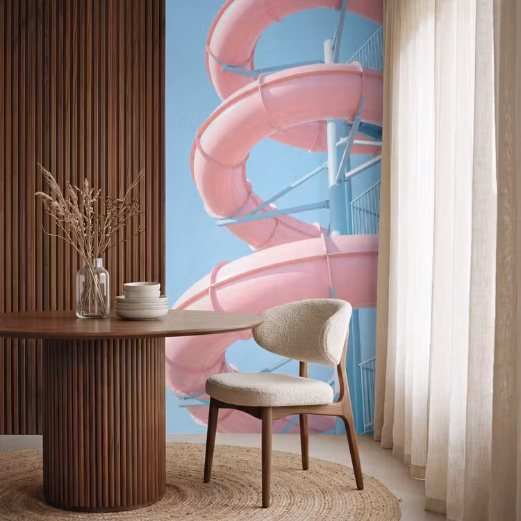 Glijbaan - Waterpark - Spiraal - Modern - Roze Behang Vlies klein -sfeer1