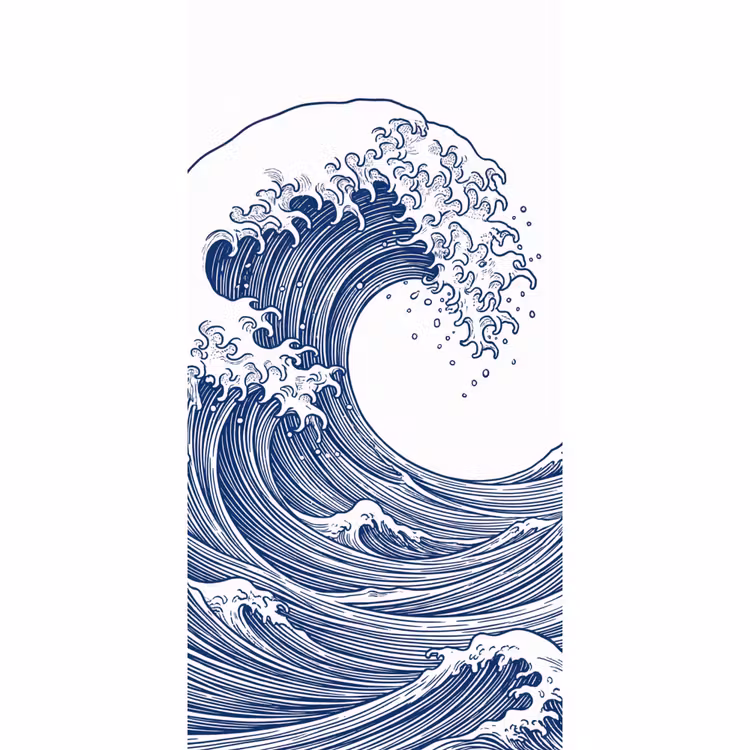 Golf - Japans - Zee - Illustratie - Blauw Behang Vlies klein -3d_website