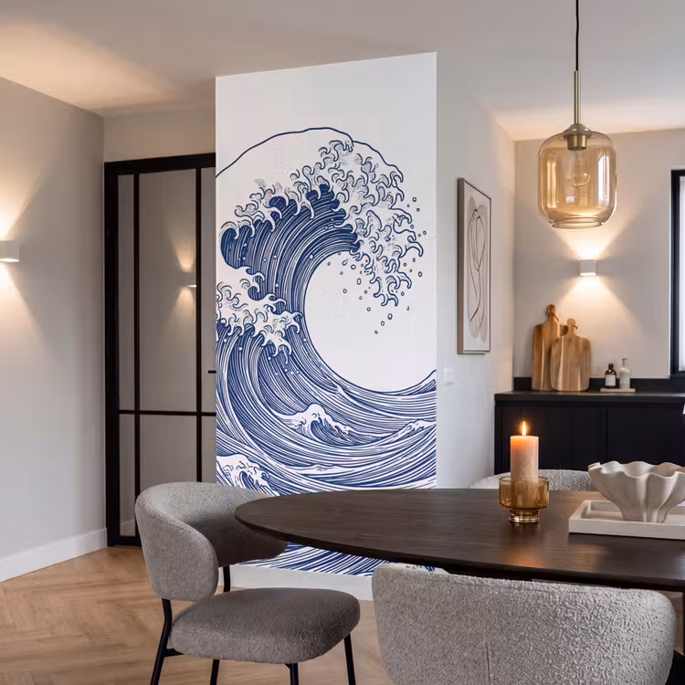 Golf - Japans - Zee - Illustratie - Blauw Behang Vlies klein -sfeer3