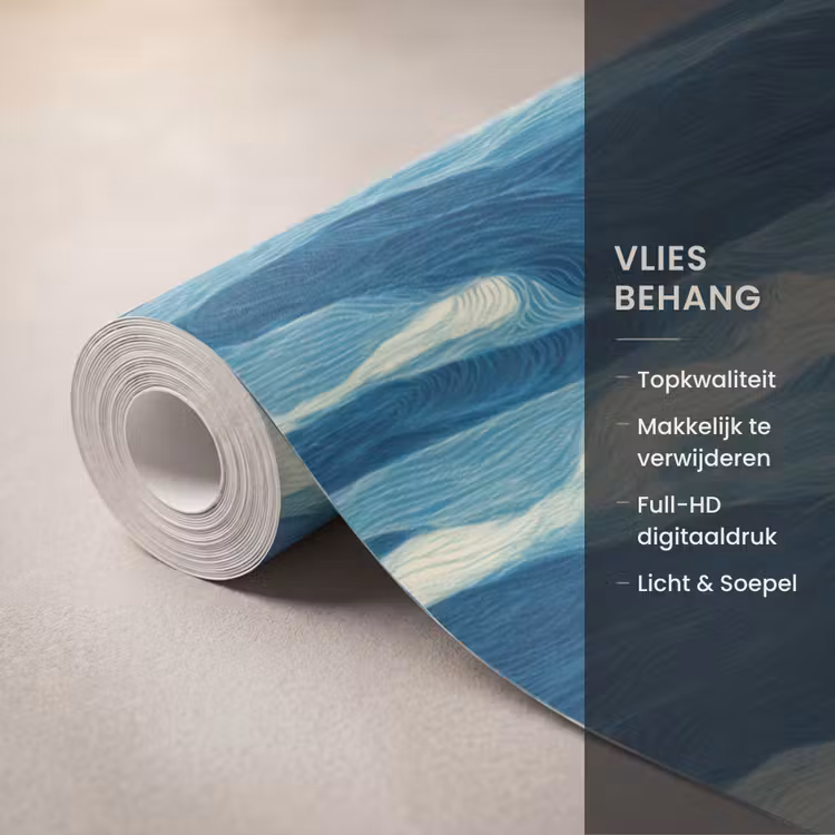 Golven - Abstract - Patroon - Blauw - Wit Behang Vlies klein 1076 -USP_closeupNL