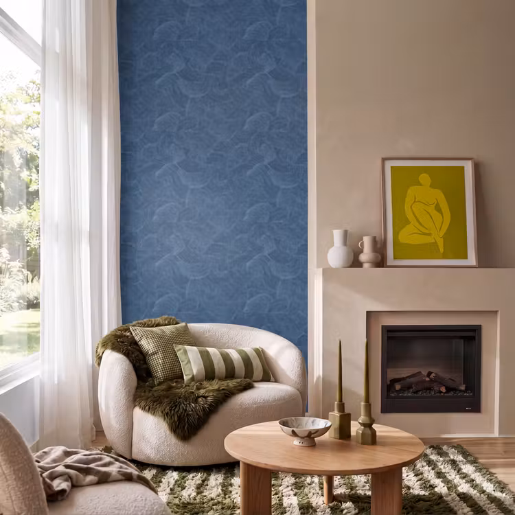 Golven - Textuur - Patroon - Blauw Behang Vlies klein 1076 -sfeer2