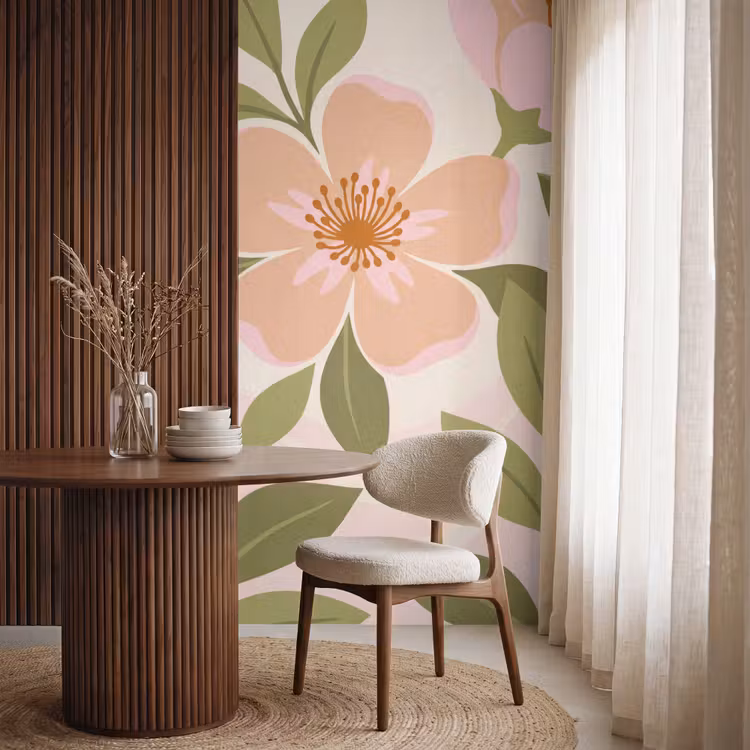 Grafisch - Bloemen - Roze Behang Vlies klein -sfeer1