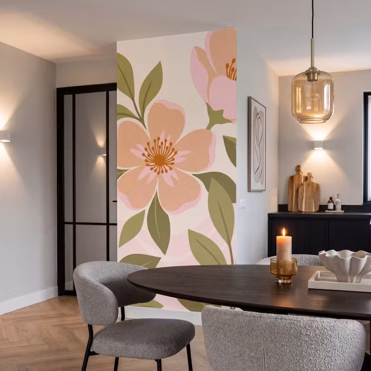 Grafisch - Bloemen - Roze Behang Vlies klein -sfeer3