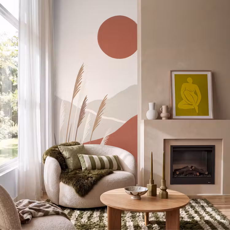 Gras - Landschap - Natuur - Abstract - Beige Behang Vlies klein -sfeer2