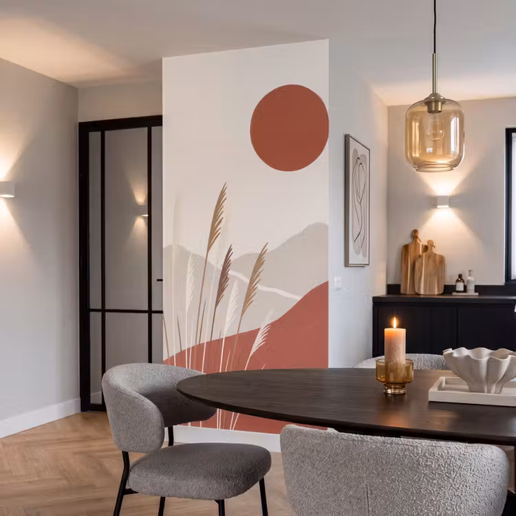 Gras - Landschap - Natuur - Abstract - Beige Behang Vlies klein -sfeer3