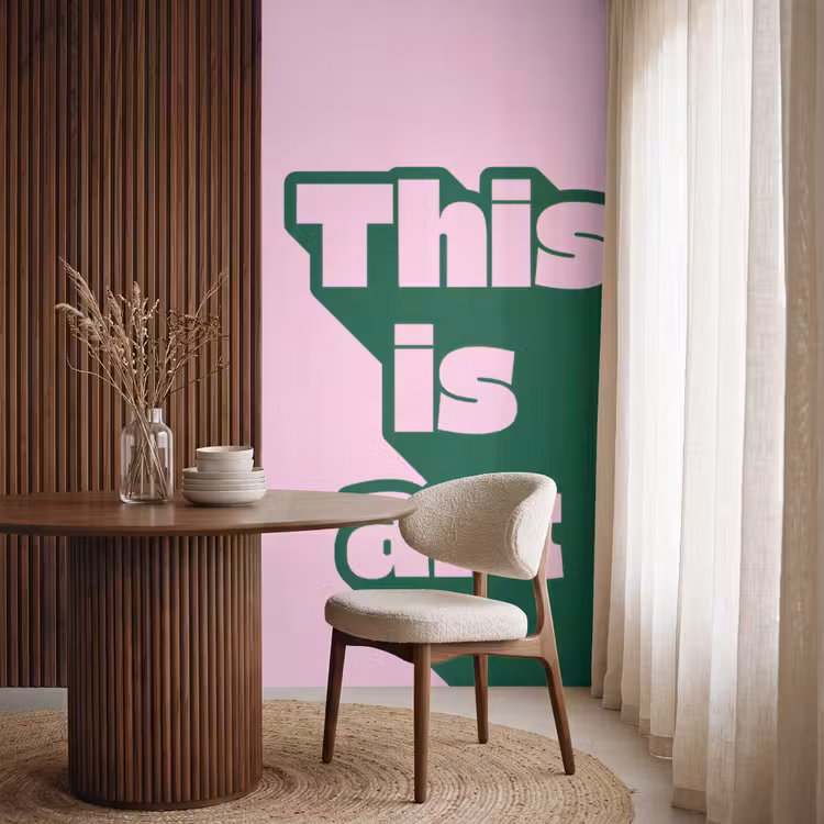 Groen - Tekst - This is art - Roze Behang Vlies klein -sfeer1